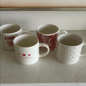 Set of FOUR Love/Heart Ceramic Mugs - Red and Pink